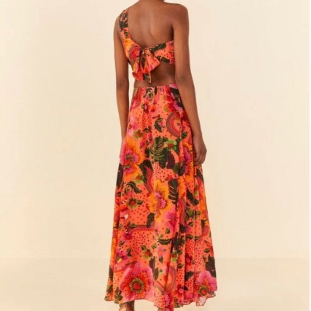 Farm Rio Orange Blooming Garden Maxi Dress Tropical Resort Vacation | Size XL - Picture 4 of 6